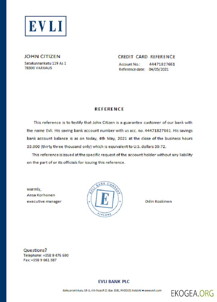 Finlande , Evli , reference